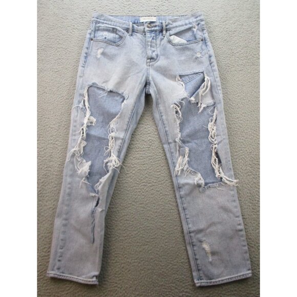 PACSUN 90's Boyfriend Jeans Women 27 Blue Straight Distressed Ripped Light Wash - Picture 3 of 11